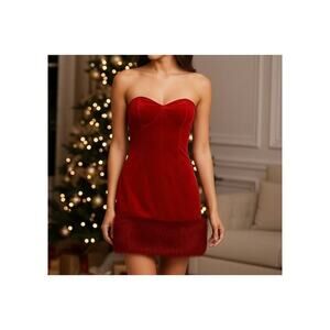 Johnny Wujek x JCP Scarlet Sage Strapless Velvet Faux Fur Mini Dress Sz 13 - NEW